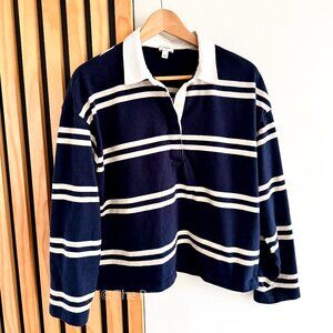 JCrew Factory Heritage 100% Cotton Rugby Cropped Blue & White Polo (L)